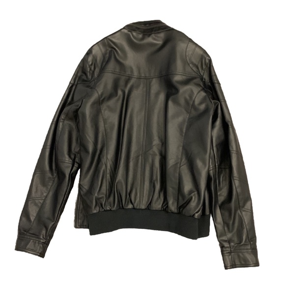 NWOT Esprit Black Faux Leather Bomber with Zippered Detail Around Collar - Picture 6 of 12